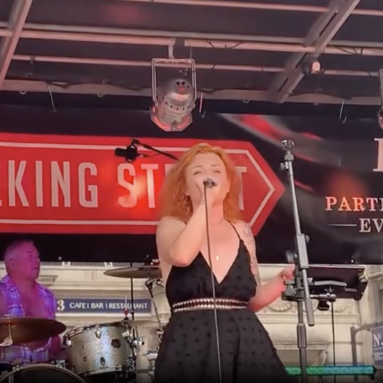 Tina Ribena with The Love Junkies, singing at Stafford Walking Street