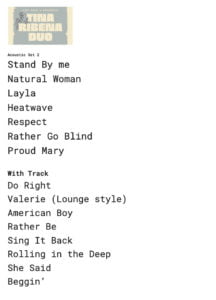 Tina Ribena Duo acoustic pop and soul setlist
